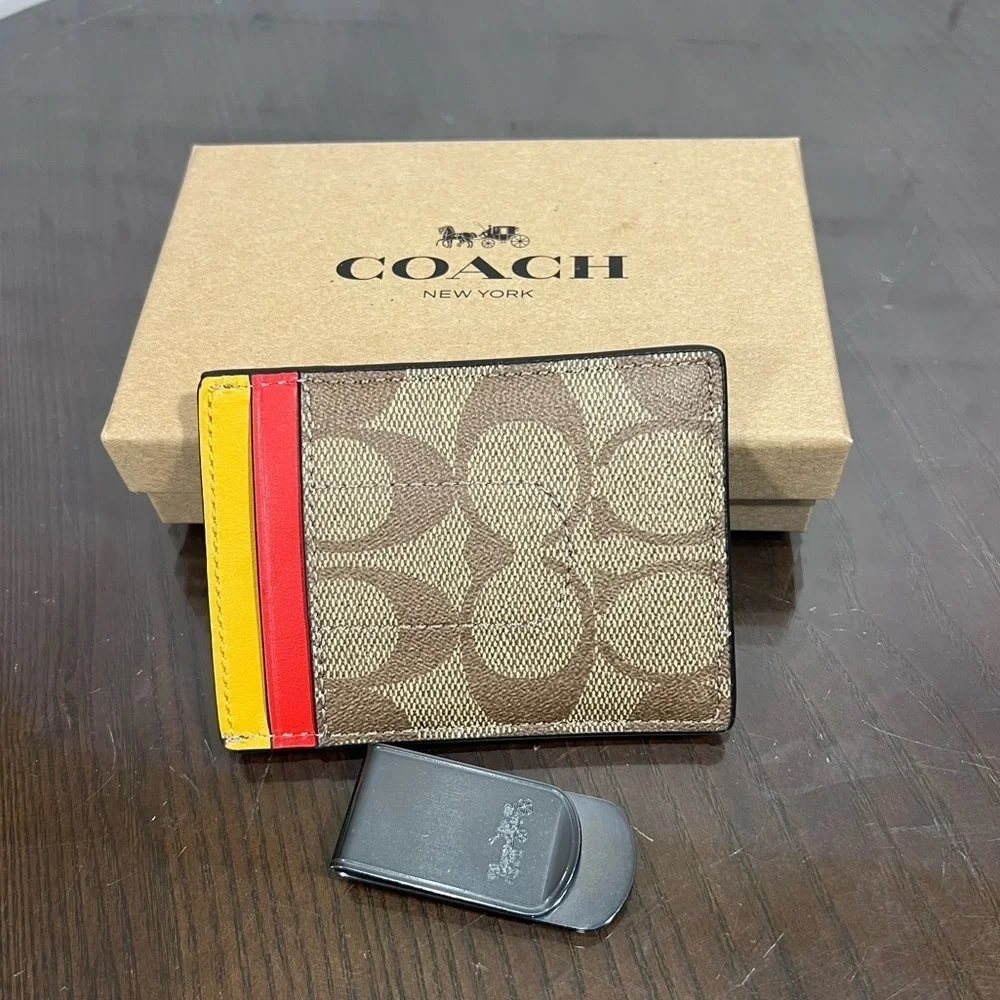 COACH monogram money clip 5 card slot wallet nib